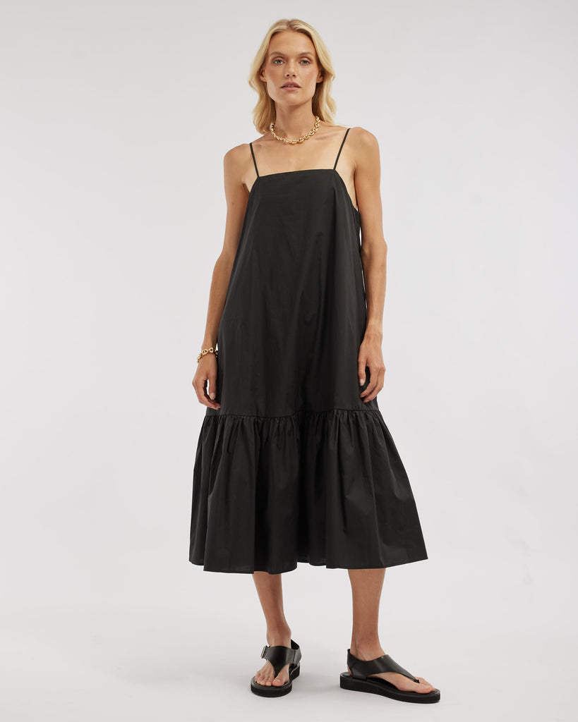 Zadie Poplin Midi Dress - Black