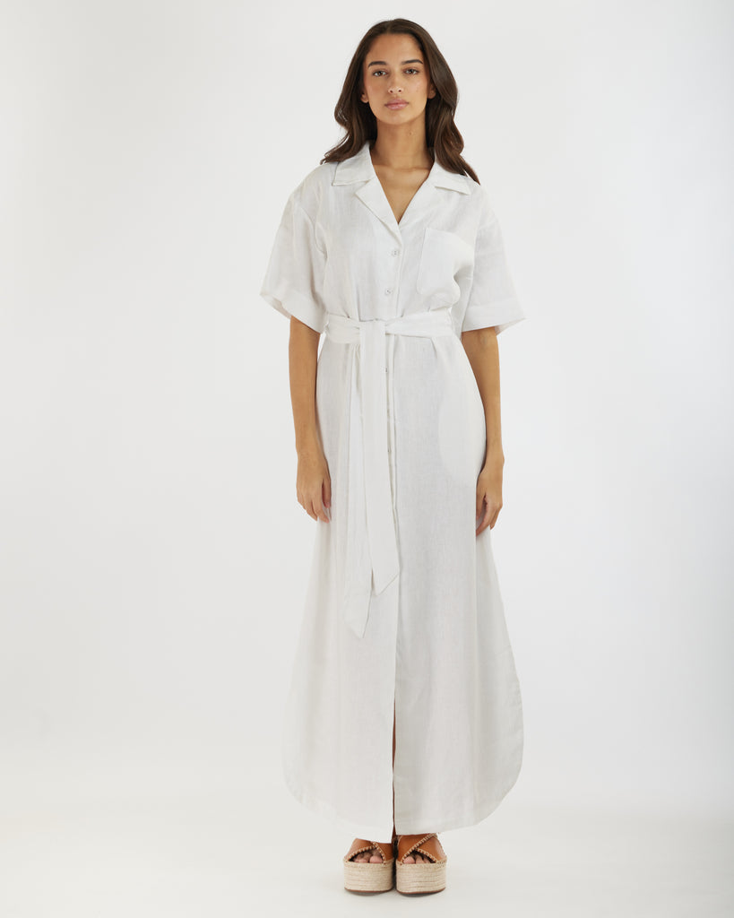 Zoe Camp Collar Midi Dress - White