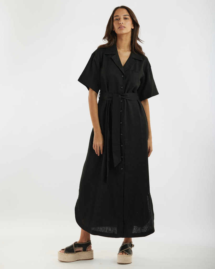 Zoe Camp Collar Midi Dress - Black – Amelius