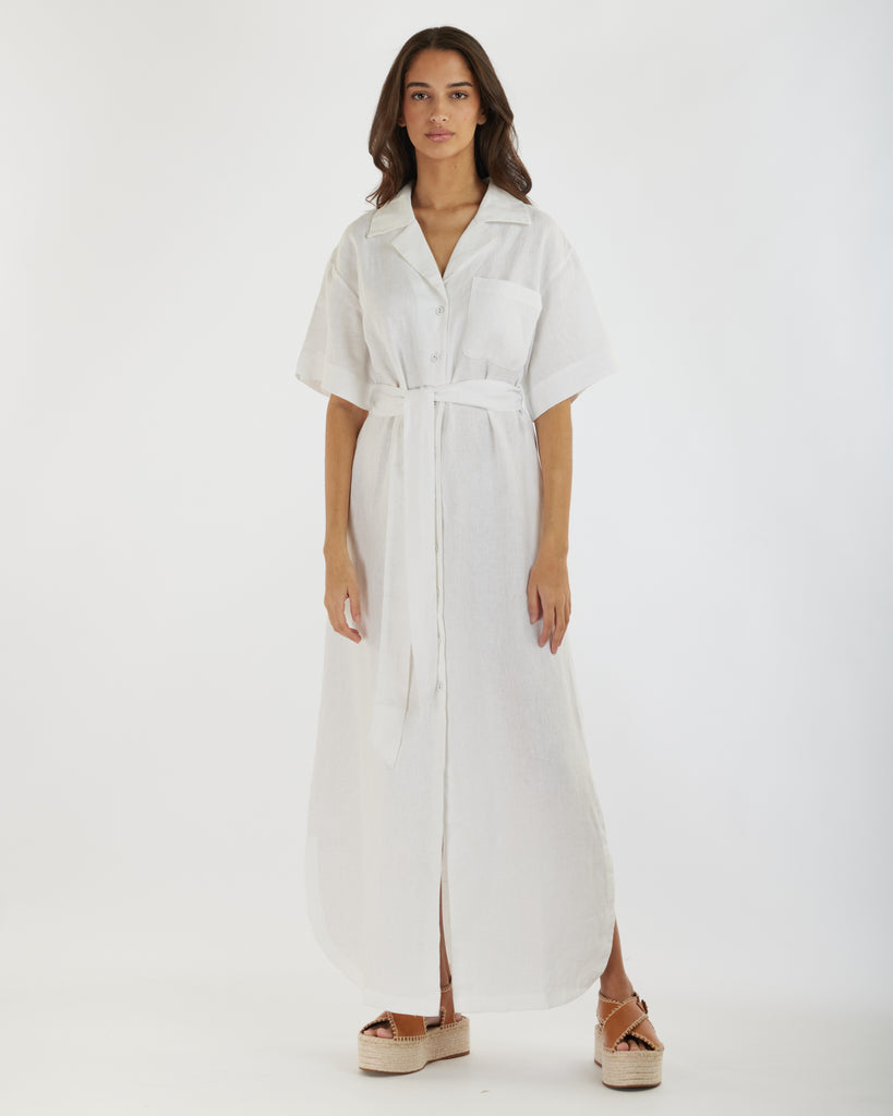 Zoe Camp Collar Midi Dress - White - Second Image
