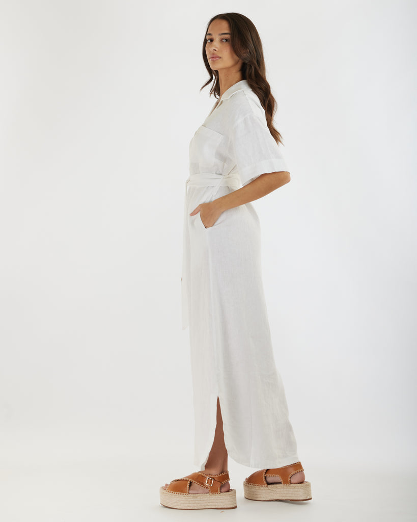 Zoe Camp Collar Midi Dress - White – Amelius