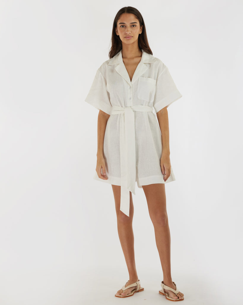 Zoe Camp Collar Playsuit - White