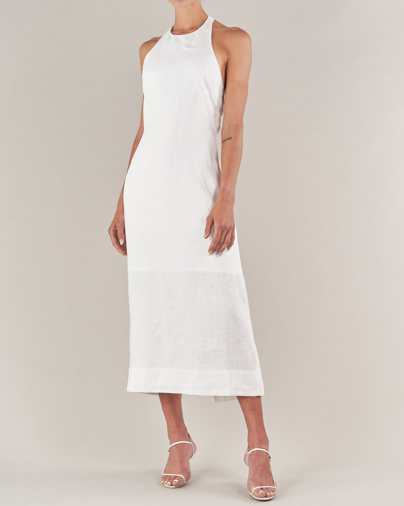 Santa Cruz Linen Halterneck Dress - White