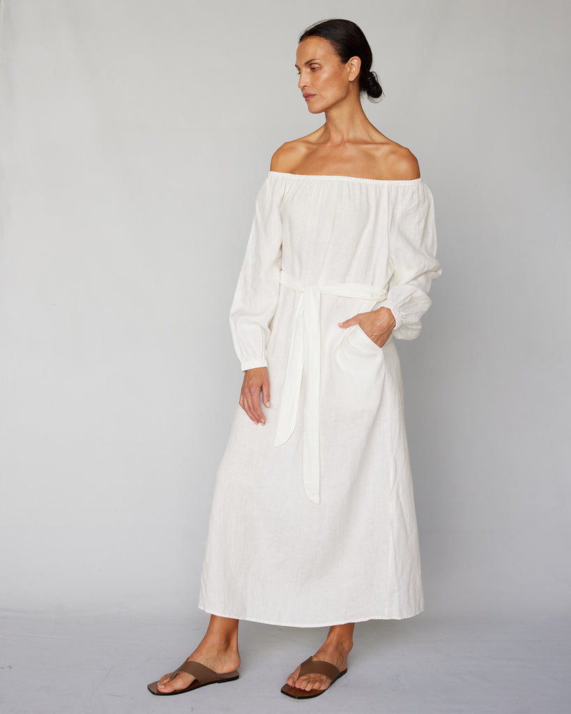 Tala Linen Maxi Dress - White