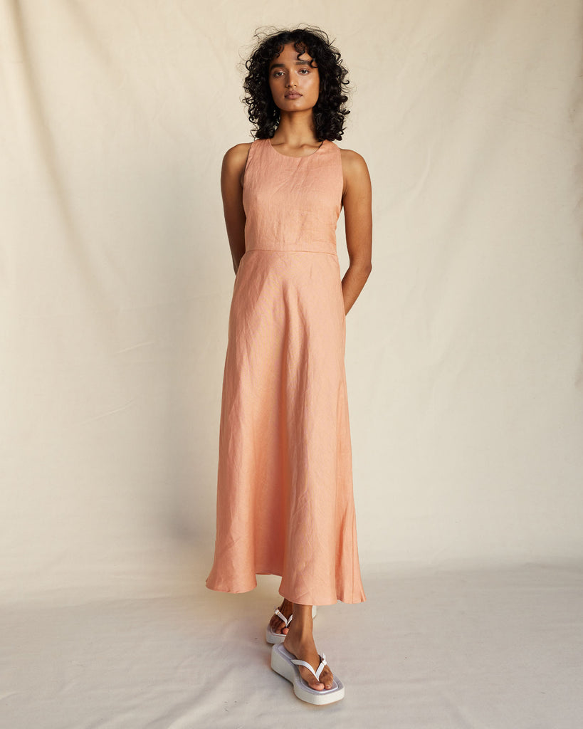 Zaina Linen Halter Maxi Dress - Apricot
