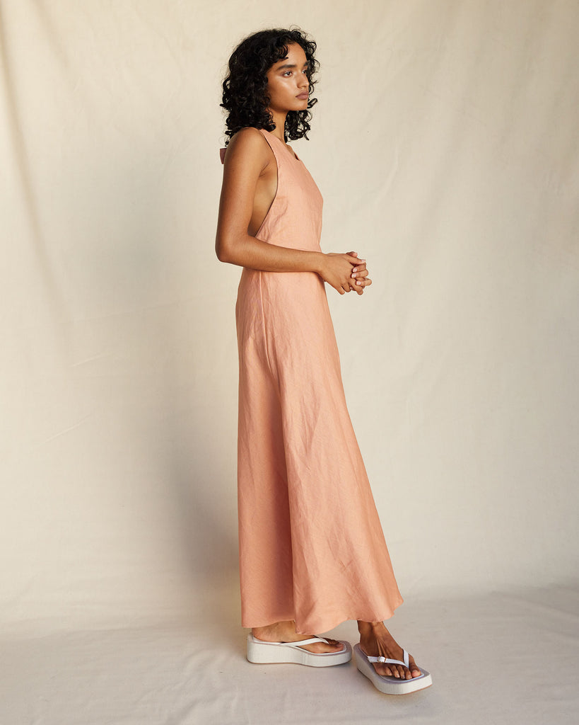 Zaina Linen Halter Maxi Dress - Apricot - Second Image