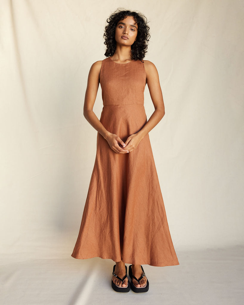Zaina Linen Halter Maxi Dress - Cinnamon