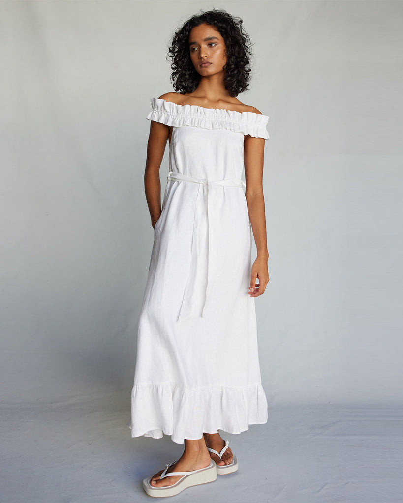 Gaia Linen Dress - White