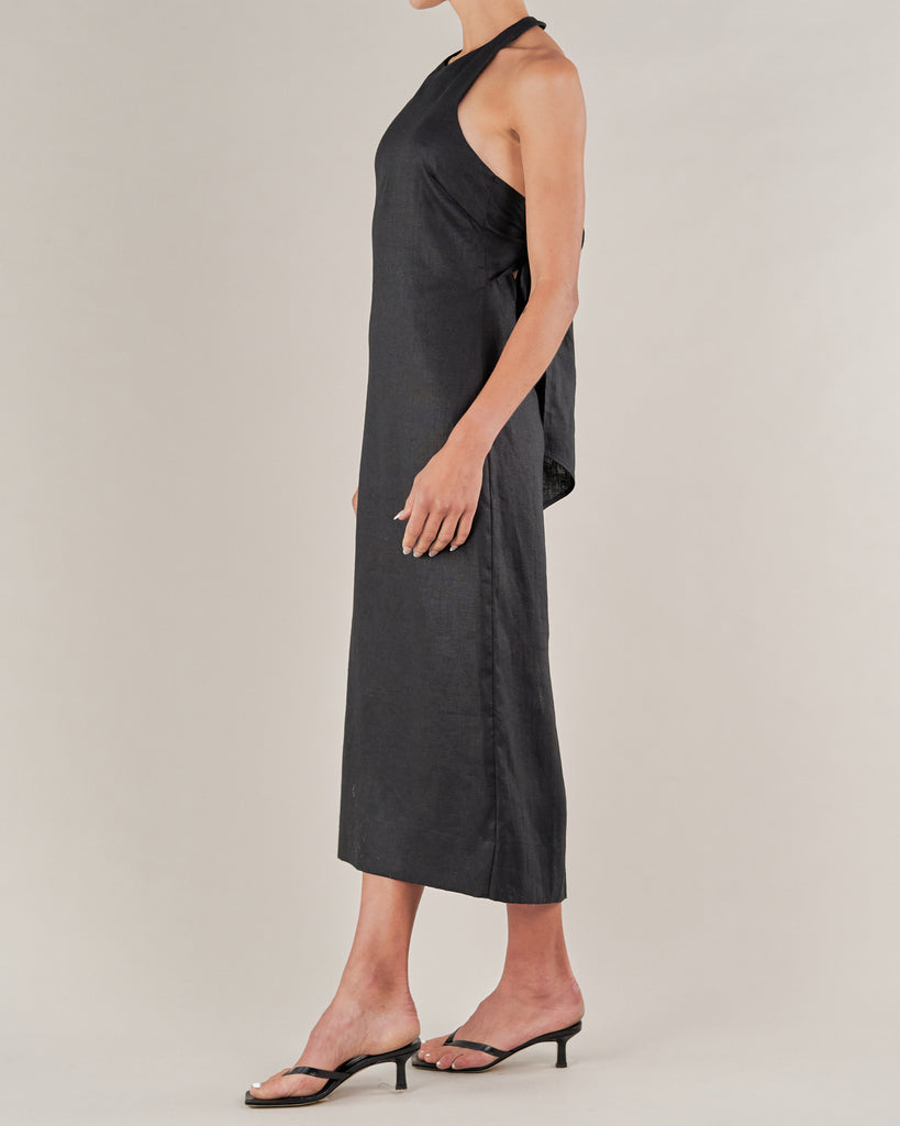 Santa Cruz Linen Halterneck Dress - Black - Second Image