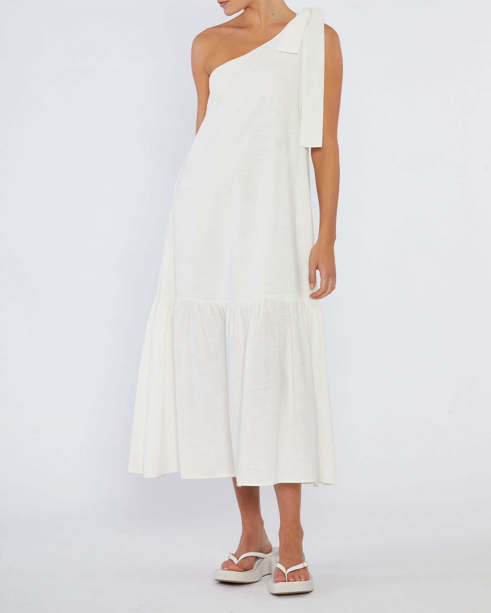 Aruba Linen One Shoulder Dress - White Amelius Aruba Linen One Shoulder Dress - White Amelius