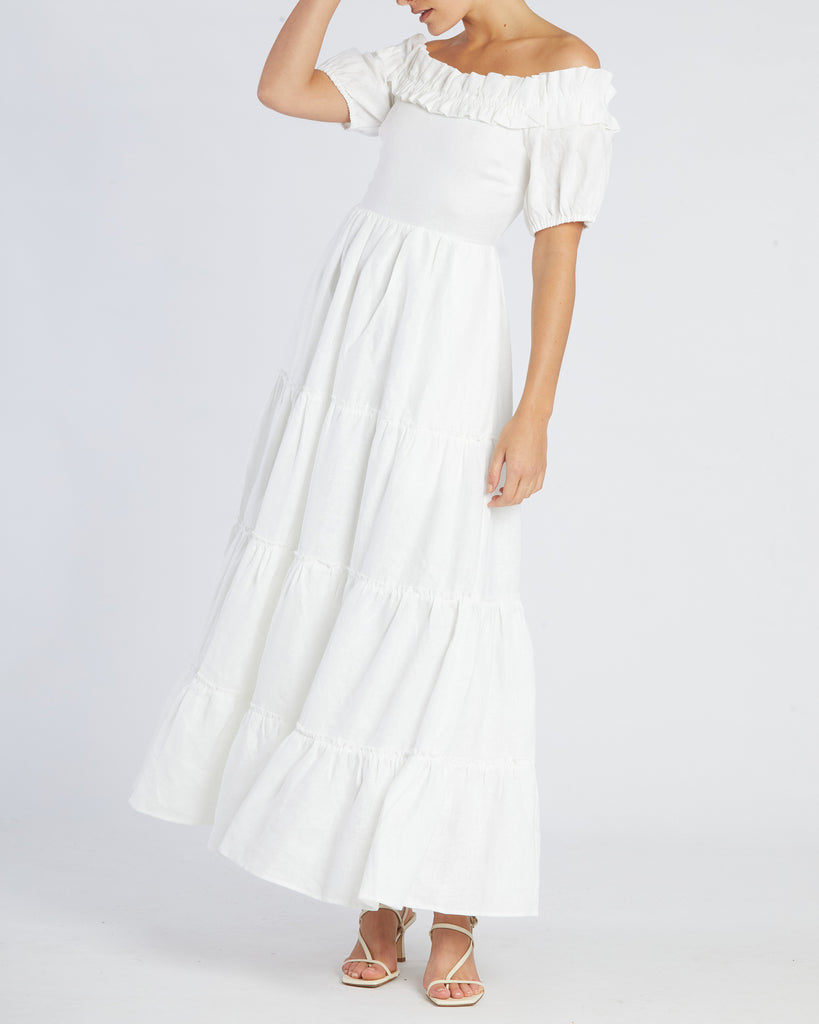 Bridgette Linen Maxi Dress - White