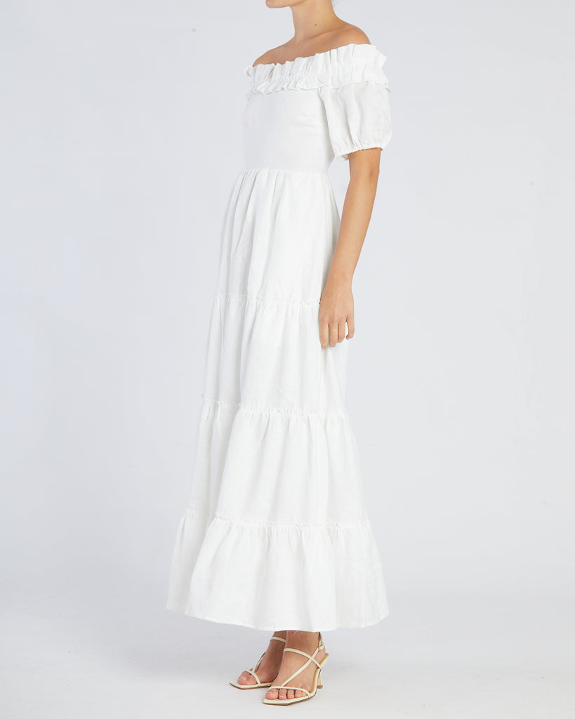Bridgette Linen Maxi Dress - White - Second Image