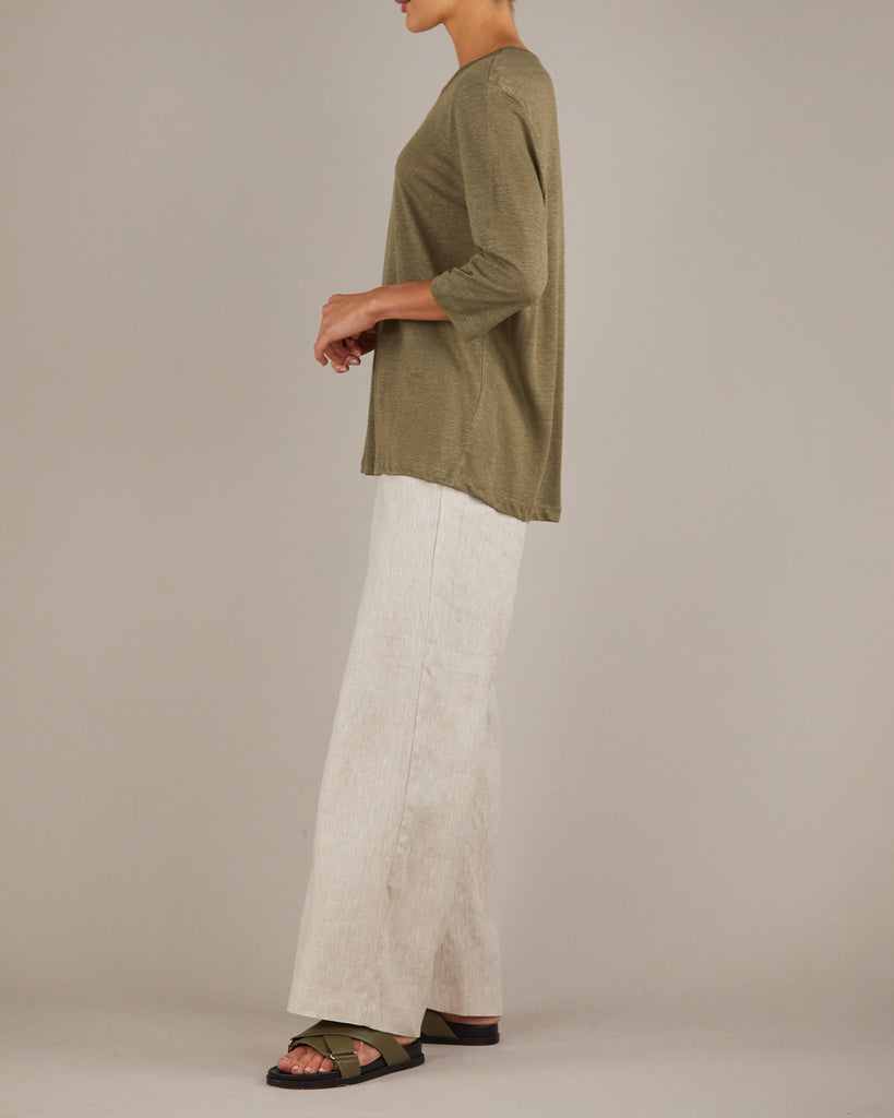 Bronte Linen Jersey Top - Khaki - Second Image