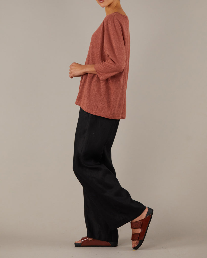 Bronte Linen Jersey Top - Rosewood - Second Image