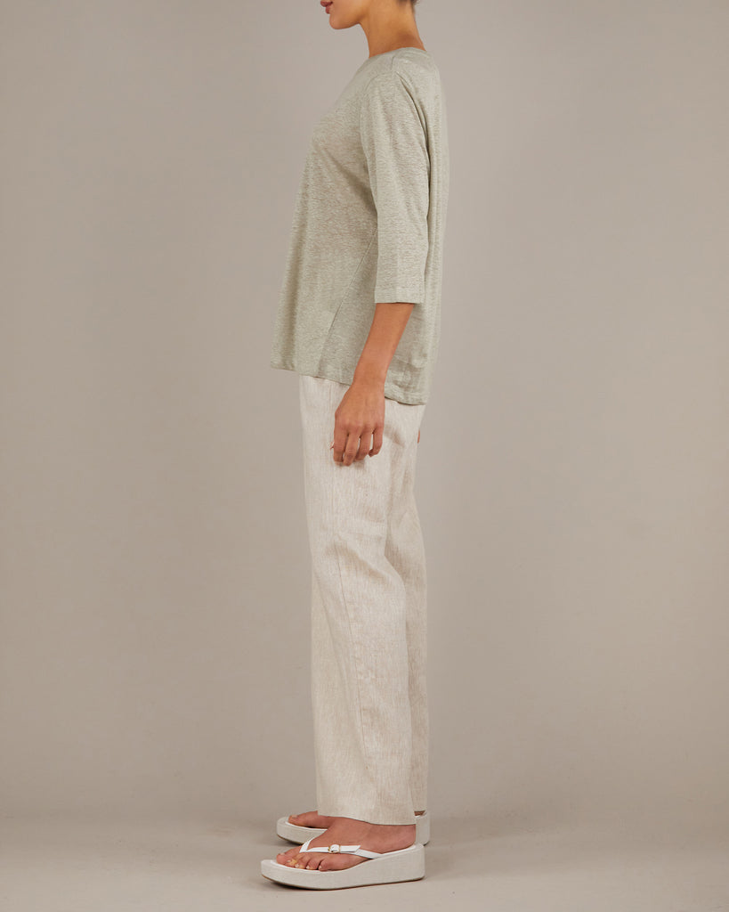 Bronte Linen Jersey Top - Sage - Second Image