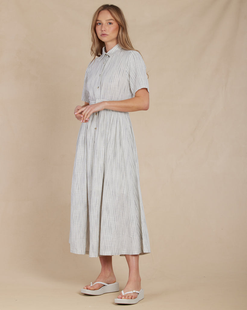 Renata Stripe Linen Dress - Marino