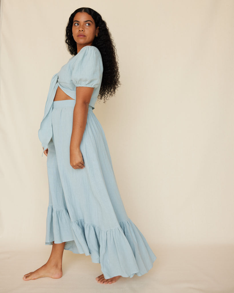 Saloma Linen Skirt - Duckegg Blue - Second Image