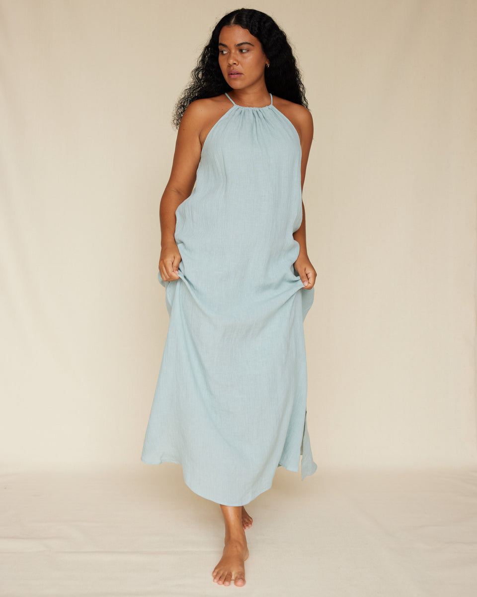 Saloma Linen Halter Dress - Duckegg Blue – Amelius