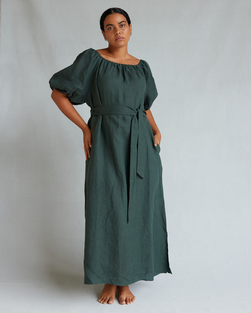 Wren Linen Maxi Dress - Moss Green