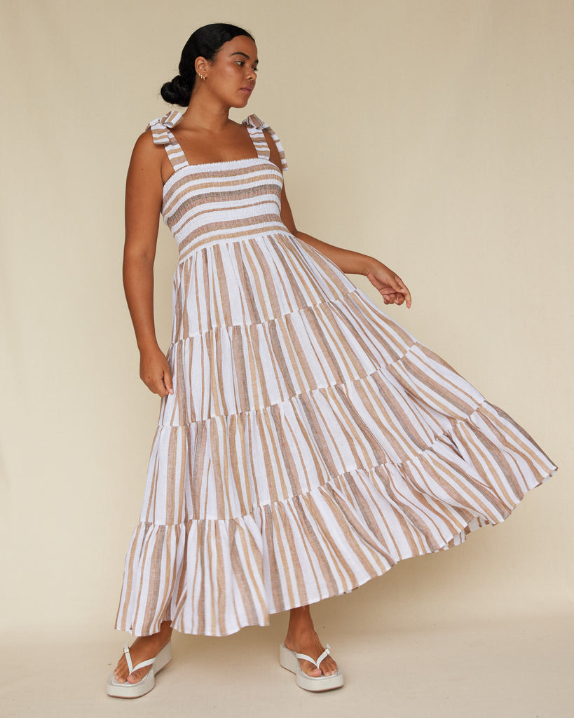 Zanci Stripe Linen Dress - Earth Brown