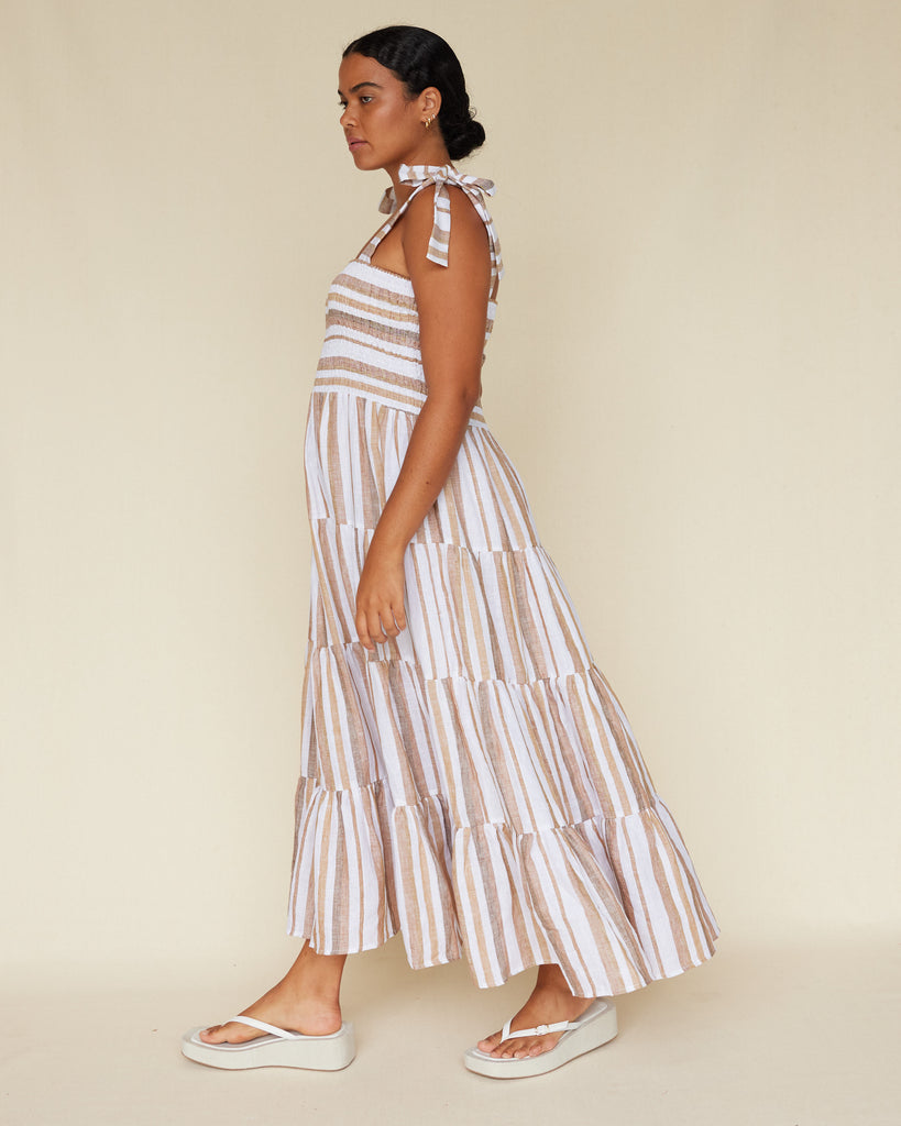 Zanci Stripe Linen Dress - Earth Brown - Second Image