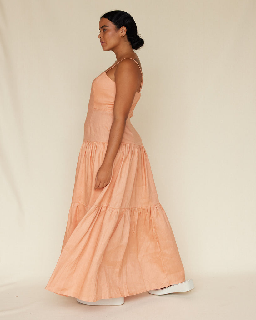 Sorrento Linen Maxi Dress - Apricot - Second Image