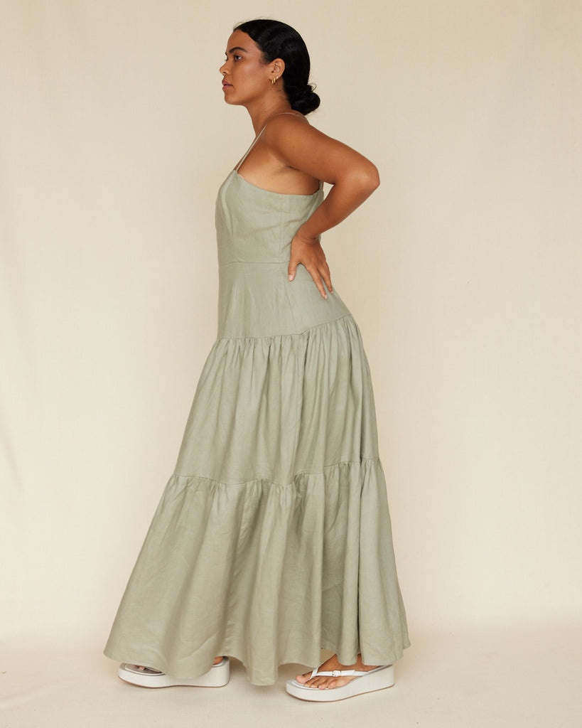 Sorrento Linen Maxi Dress - Sage - Second Image
