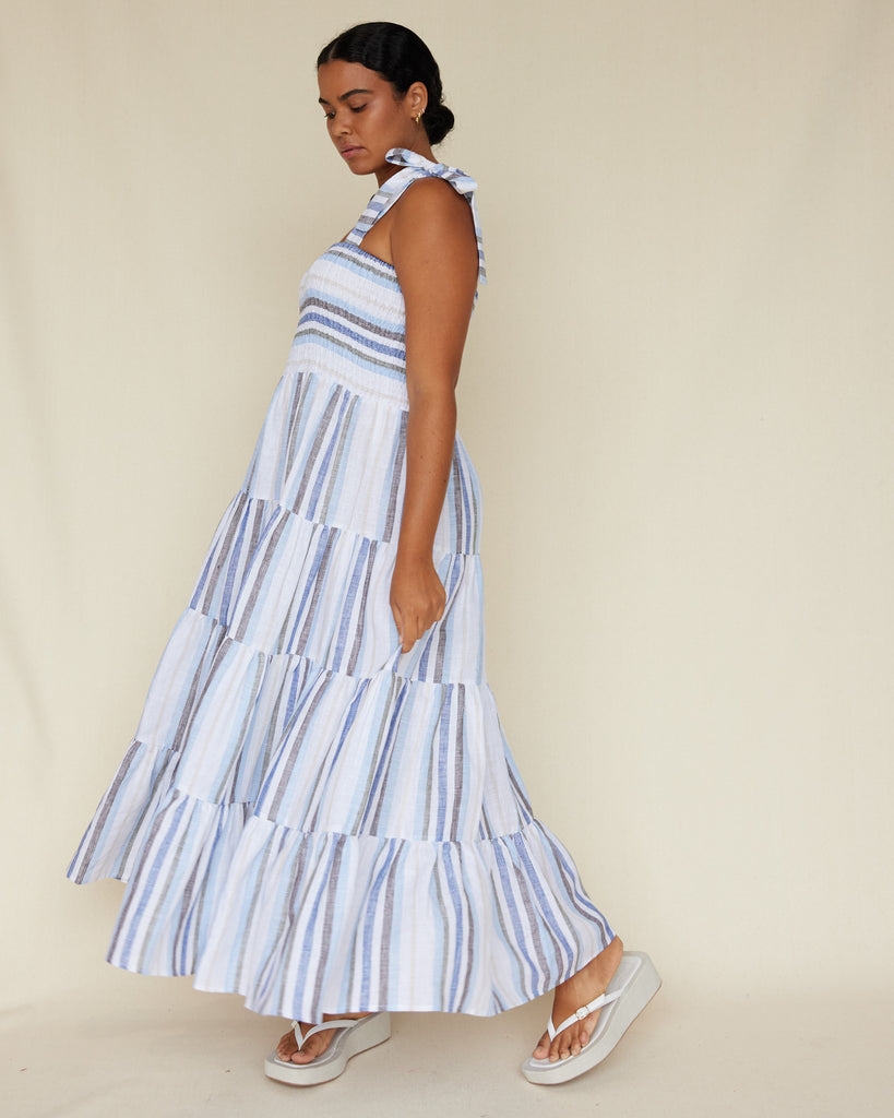 Zanci Stripe Linen Dress - Blue - Second Image