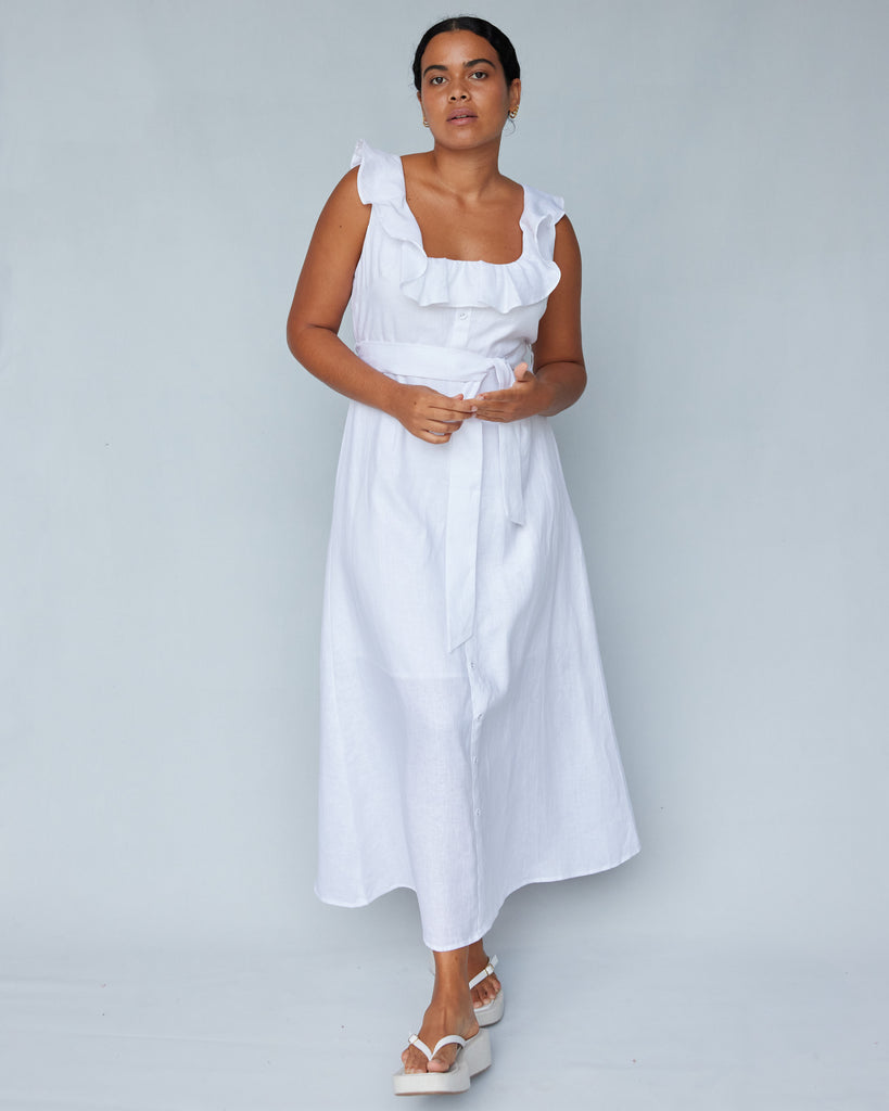 Bohdi Linen Midi Dress - White