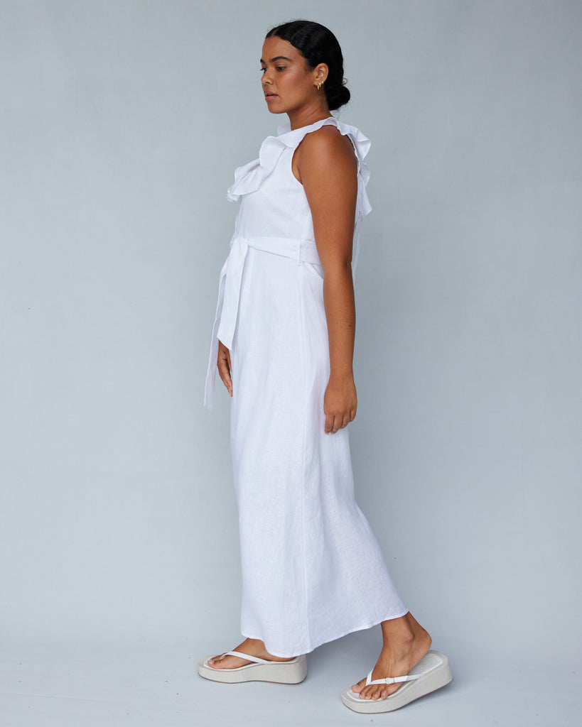 Bohdi Linen Midi Dress - White - Second Image