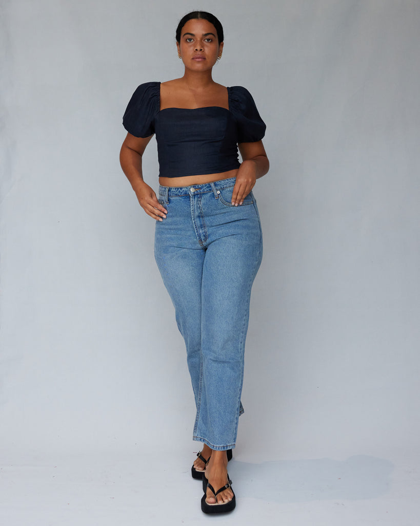 Muse Linen Top - Navy - Second Image