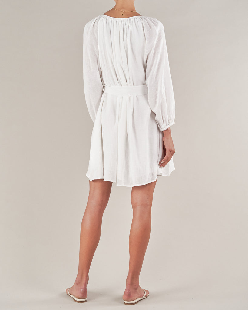 Panama Linen Cotton Gauze Mini Dress - White - Second Image