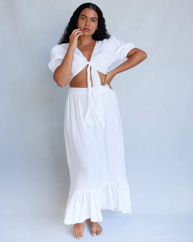 Saloma Linen Skirt - White
