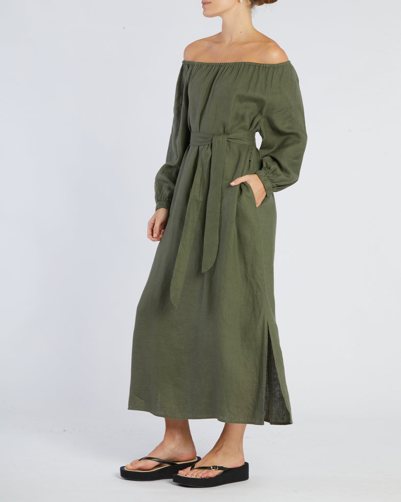 Tala Linen Maxi Dress - Khaki - Second Image
