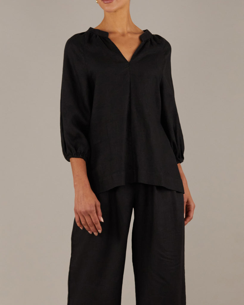 Telopea Linen Blouse - Black - Second Image