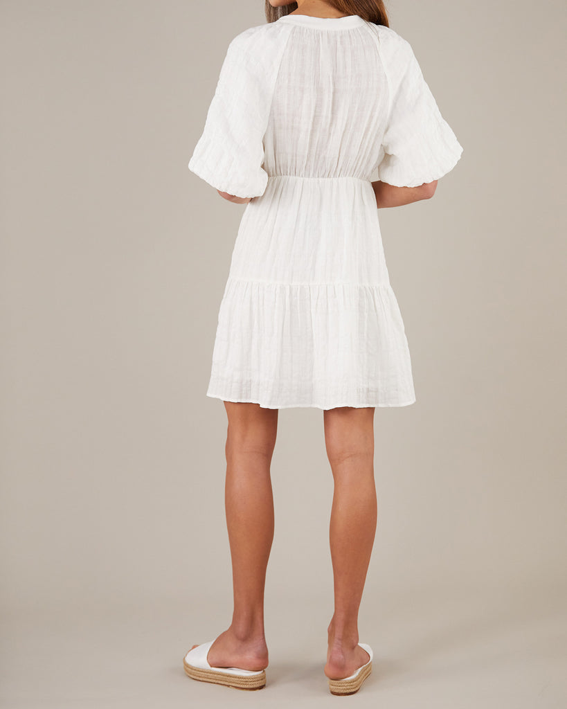 Pila Linen Mini Dress - White - Second Image