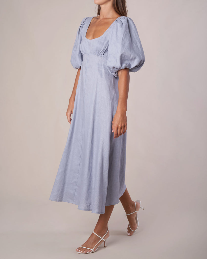 Romilly Linen Midi Dress - Duckegg Blue - Second Image