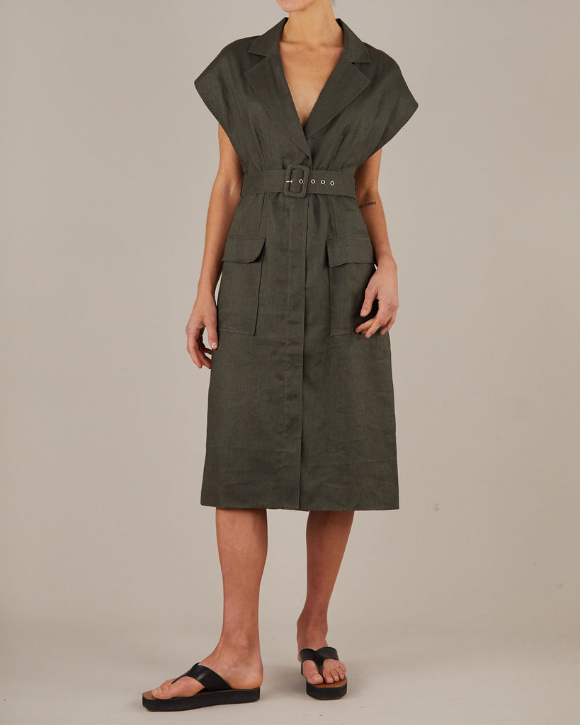 Stockton Linen Dress - Moss - Second Image