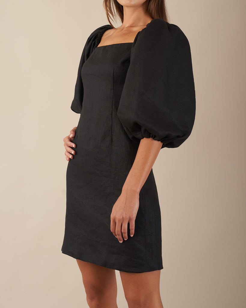 Winslow Linen Mini Dress - Black - Second Image
